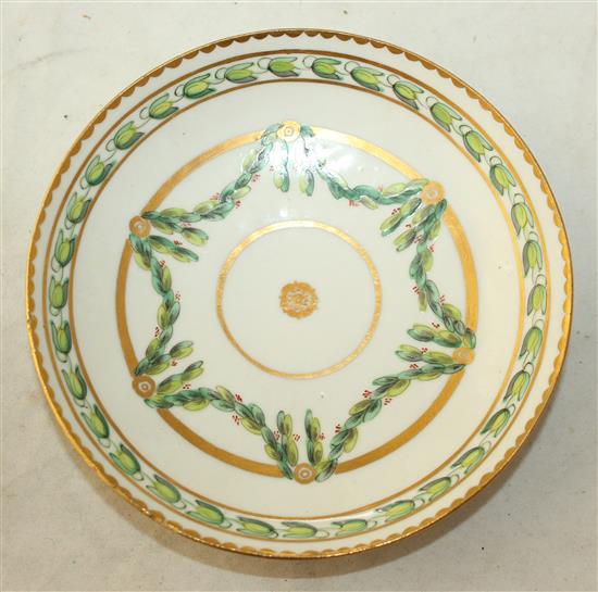 A Bristol hard paste porcelain teabowl and saucer, c.1780, diameter 13cm